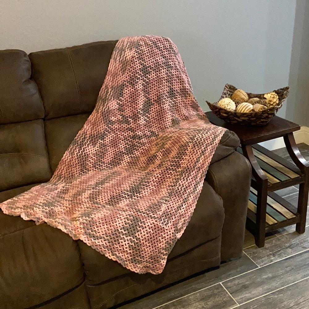 Pink, gray, mauve handmade Afghan